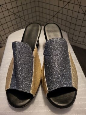 Women's Open-Toe Glitter Wedge Mules